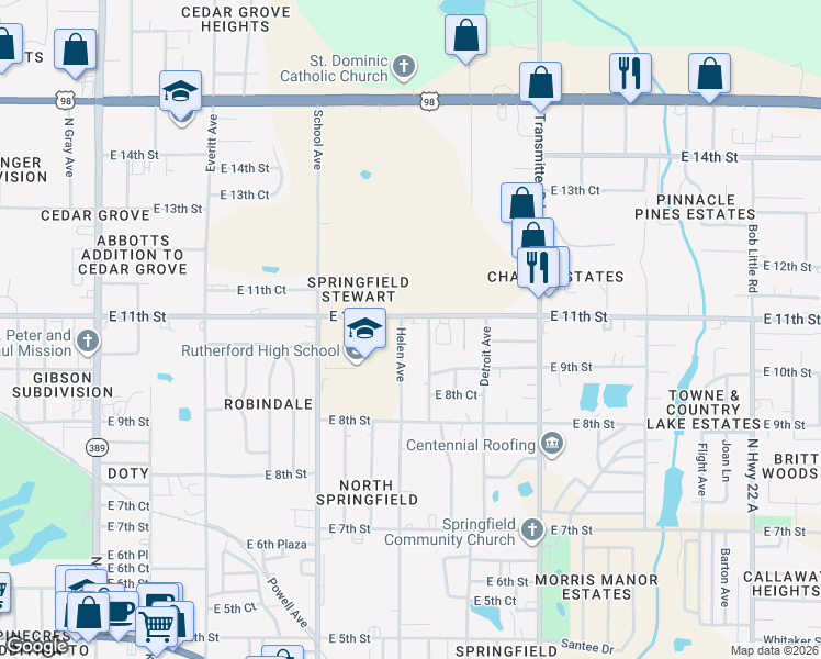 map of restaurants, bars, coffee shops, grocery stores, and more near 913 Sanders Lane in Panama City