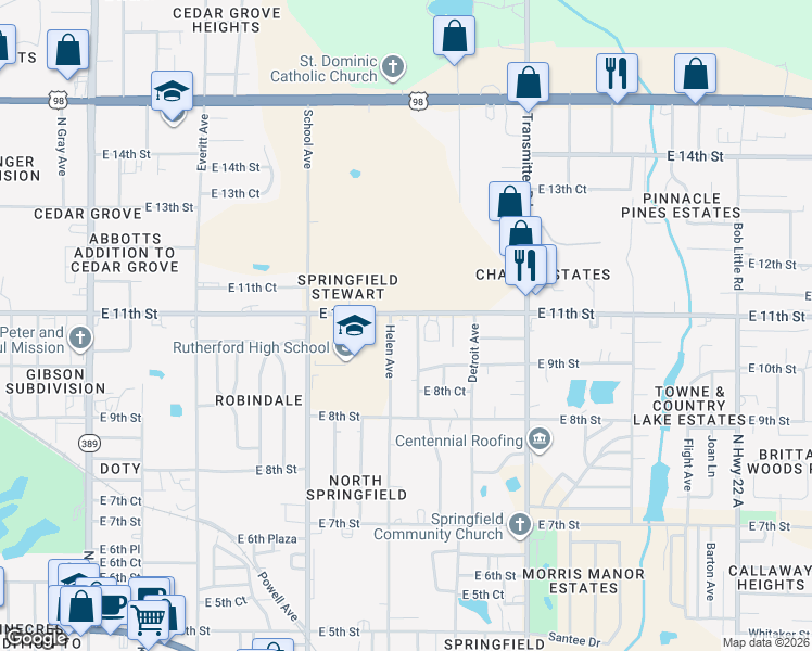 map of restaurants, bars, coffee shops, grocery stores, and more near 913 Sanders Lane in Panama City