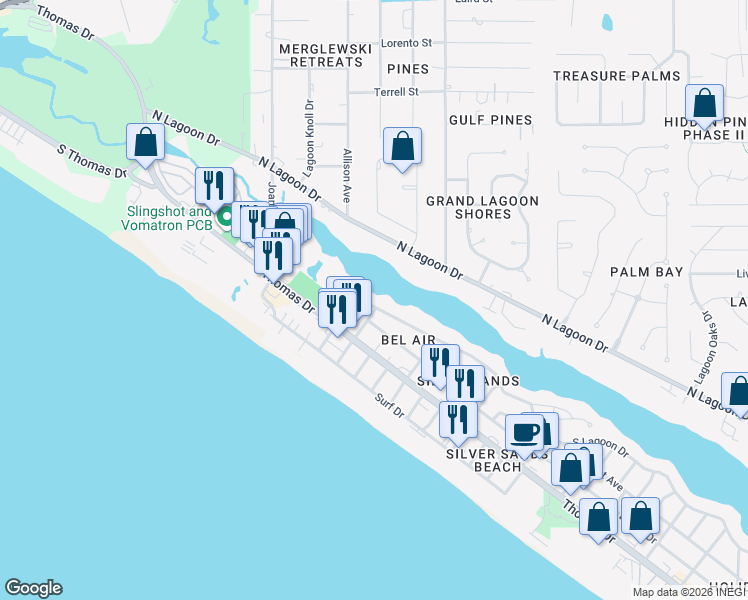 map of restaurants, bars, coffee shops, grocery stores, and more near 8415 Lydia Lane in Panama City