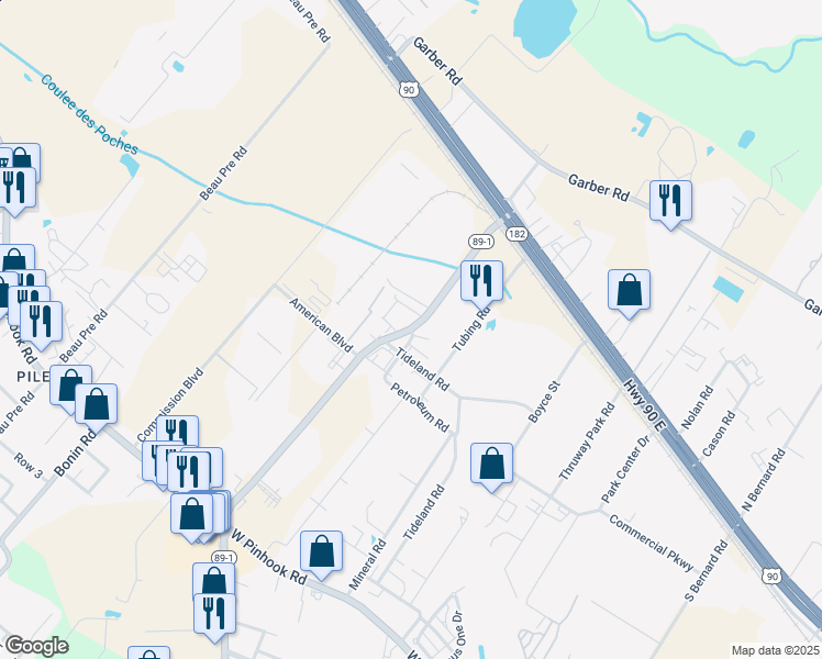 map of restaurants, bars, coffee shops, grocery stores, and more near 120 Southpark Road in Lafayette