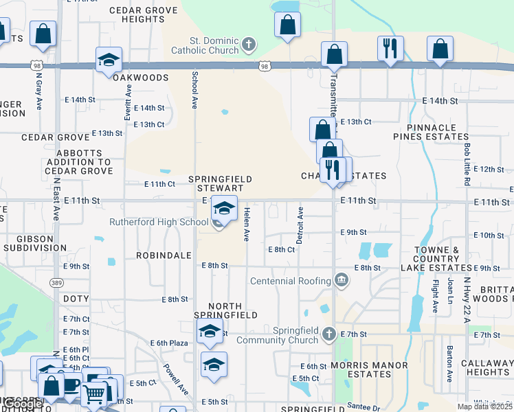 map of restaurants, bars, coffee shops, grocery stores, and more near 3701 East 11th Street in Panama City