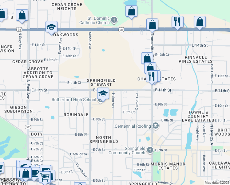 map of restaurants, bars, coffee shops, grocery stores, and more near 3701 East 11th Street in Panama City
