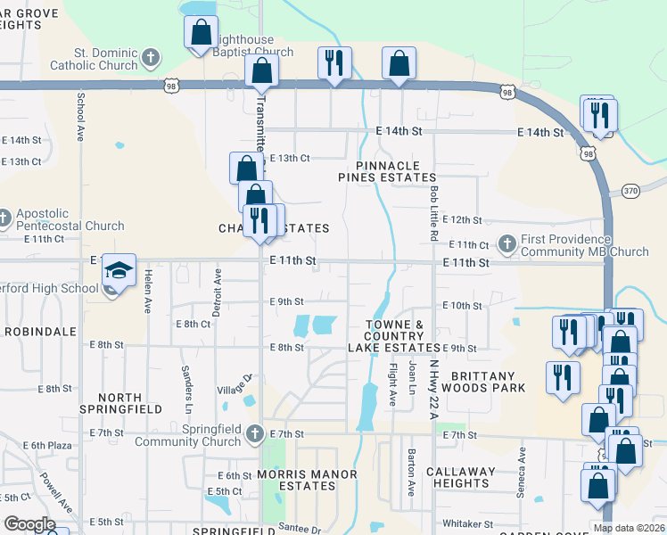 map of restaurants, bars, coffee shops, grocery stores, and more near 3916 East 11th Street in Panama City
