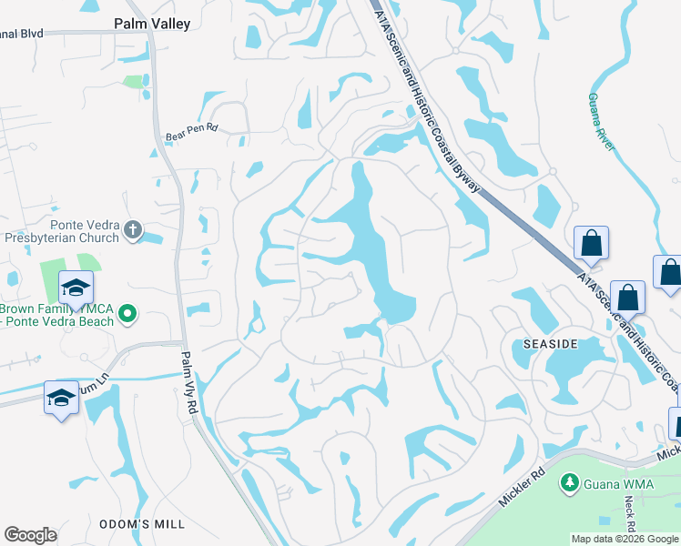 map of restaurants, bars, coffee shops, grocery stores, and more near 136 Laurel Lane in Ponte Vedra Beach