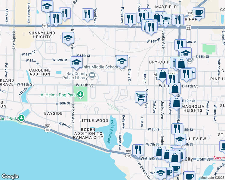 map of restaurants, bars, coffee shops, grocery stores, and more near 1065 Florida Avenue in Panama City