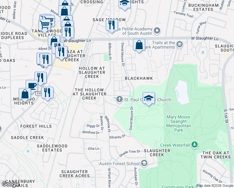 map of restaurants, bars, coffee shops, grocery stores, and more near 1152 Autumn Heather Drive in Austin