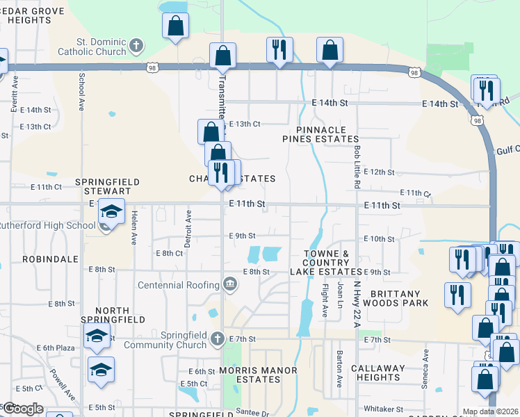 map of restaurants, bars, coffee shops, grocery stores, and more near 3913 East 11th Street in Panama City