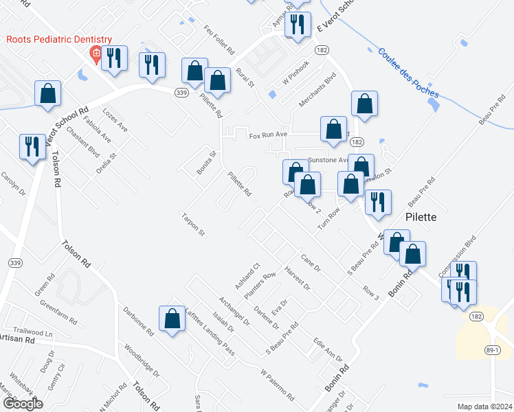 map of restaurants, bars, coffee shops, grocery stores, and more near 100 Cane Ridge Circle in Lafayette