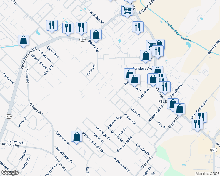 map of restaurants, bars, coffee shops, grocery stores, and more near 100 Cane Ridge Circle in Lafayette