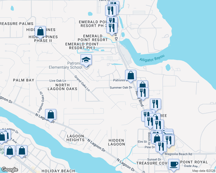 map of restaurants, bars, coffee shops, grocery stores, and more near 6438 Summer Oak Drive in Panama City Beach