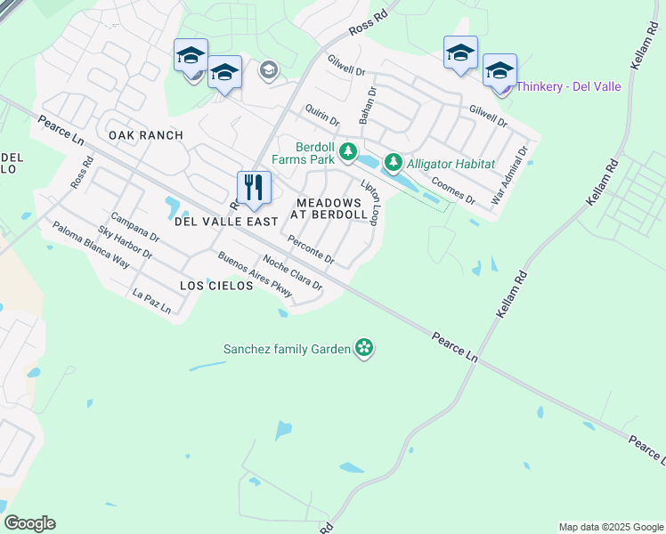 map of restaurants, bars, coffee shops, grocery stores, and more near 5821 Nijmegen Drive in Del Valle