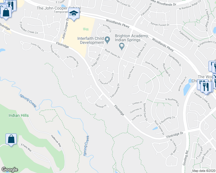 map of restaurants, bars, coffee shops, grocery stores, and more near 19 Taper Glow Place in Spring