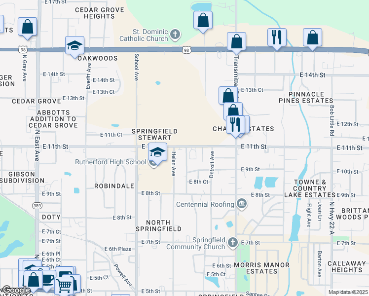 map of restaurants, bars, coffee shops, grocery stores, and more near 3701 East 11th Street in Panama City