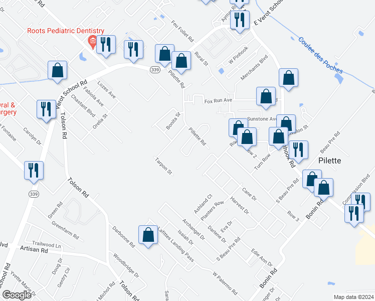 map of restaurants, bars, coffee shops, grocery stores, and more near 312 Vieux Orleans Circle in Lafayette