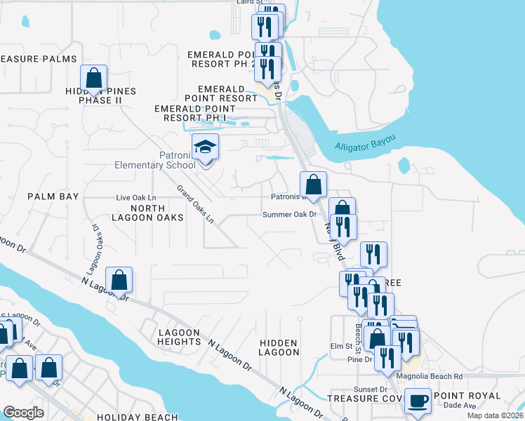 map of restaurants, bars, coffee shops, grocery stores, and more near 6438 Summer Oak Drive in Panama City Beach