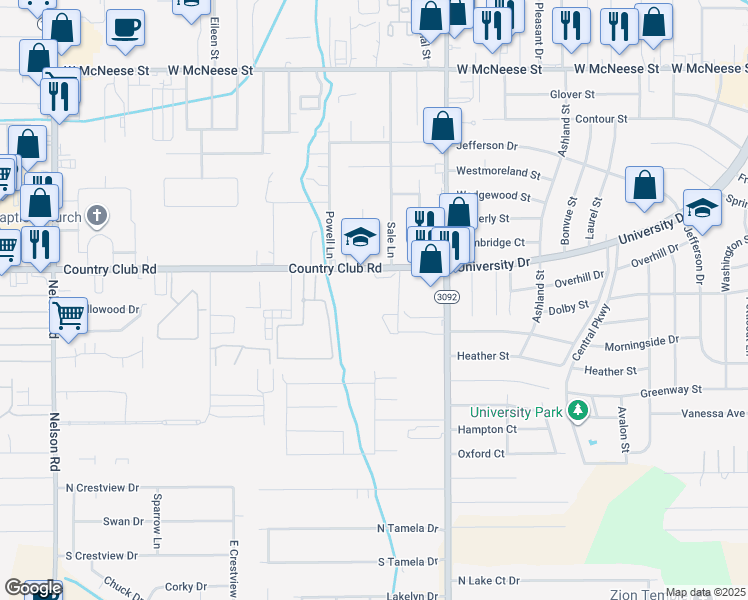 map of restaurants, bars, coffee shops, grocery stores, and more near 1001 Country Club Road in Lake Charles