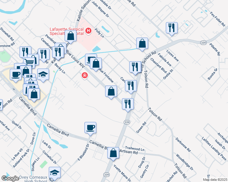 map of restaurants, bars, coffee shops, grocery stores, and more near 313 Rue Louis XIV in Lafayette