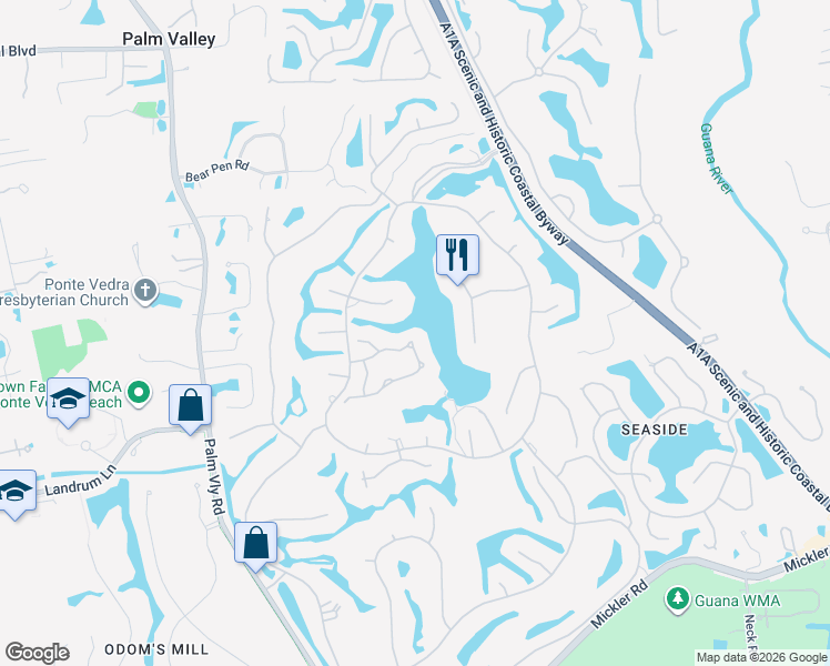 map of restaurants, bars, coffee shops, grocery stores, and more near 136 Laurel Lane in Ponte Vedra Beach