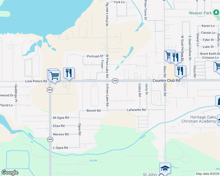 map of restaurants, bars, coffee shops, grocery stores, and more near 4931 S Prien Lake Rd in Lake Charles