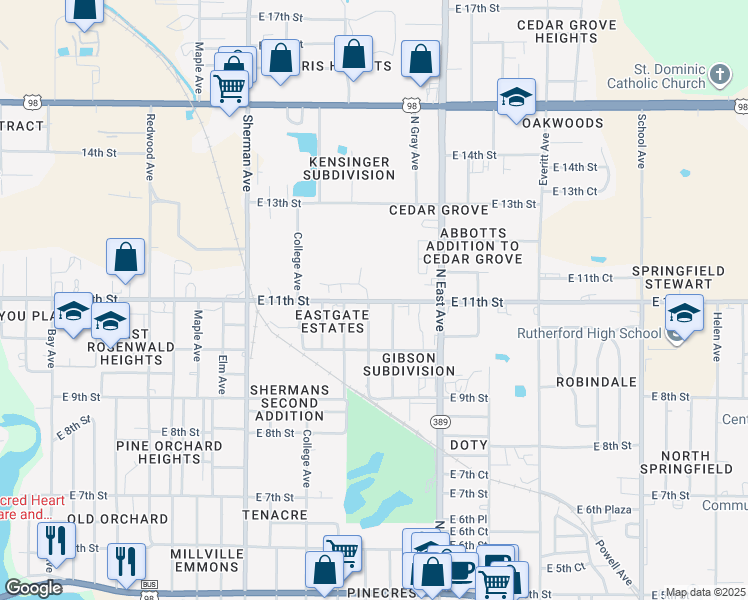 map of restaurants, bars, coffee shops, grocery stores, and more near 2629 East 11th Street in Panama City