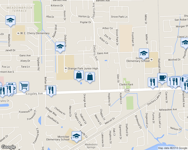 map of restaurants, bars, coffee shops, grocery stores, and more near 1574 Slash Pine Court in Orange Park
