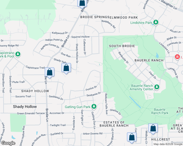 map of restaurants, bars, coffee shops, grocery stores, and more near 11024 Whiskey River Drive in Austin