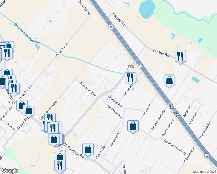 map of restaurants, bars, coffee shops, grocery stores, and more near 120 Southpark Road in Lafayette