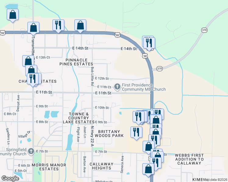 map of restaurants, bars, coffee shops, grocery stores, and more near 5117 East 11th Court in Panama City