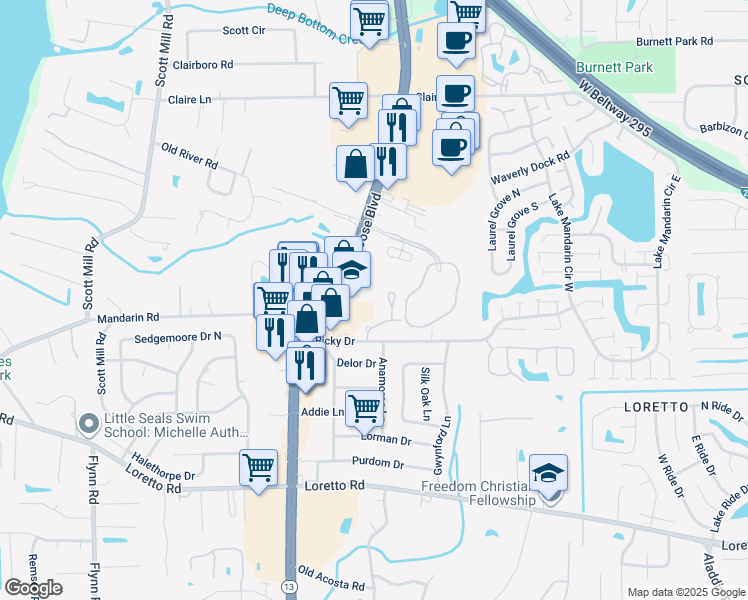 map of restaurants, bars, coffee shops, grocery stores, and more near 11363 San Jose Boulevard in Jacksonville