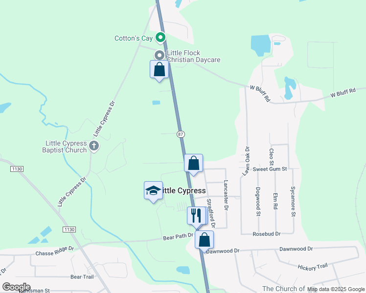 map of restaurants, bars, coffee shops, grocery stores, and more near 7327 State Highway 87 in Orange