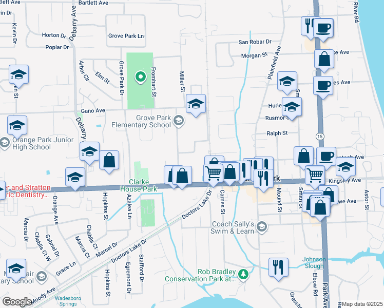 map of restaurants, bars, coffee shops, grocery stores, and more near 868 Filmore Lane in Orange Park