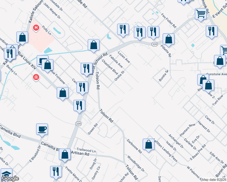 map of restaurants, bars, coffee shops, grocery stores, and more near 205 Terville Avenue in Lafayette