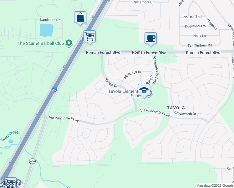 map of restaurants, bars, coffee shops, grocery stores, and more near 23315 Robinson Pond Drive in New Caney