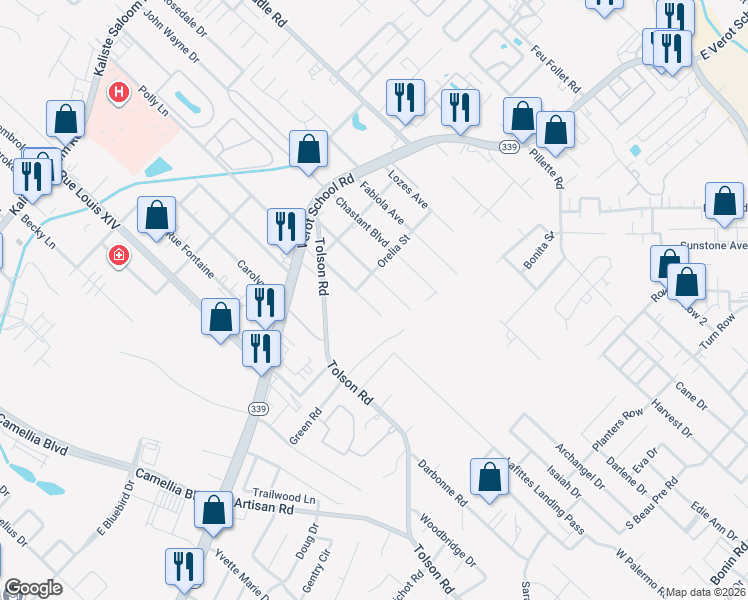 map of restaurants, bars, coffee shops, grocery stores, and more near 205 Terville Avenue in Lafayette
