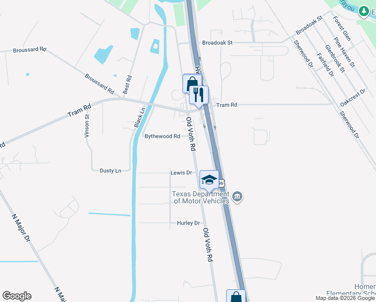 map of restaurants, bars, coffee shops, grocery stores, and more near 10665 Old Voth Road in Beaumont