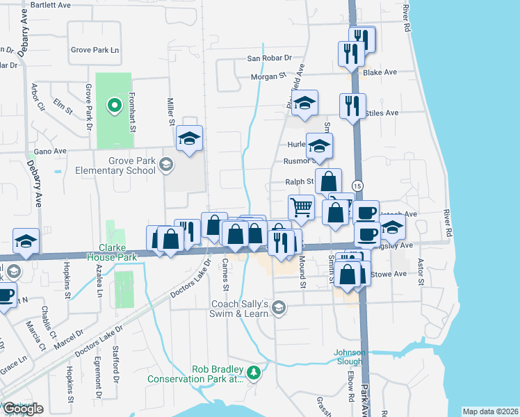 map of restaurants, bars, coffee shops, grocery stores, and more near 645 Allen Lane in Orange Park