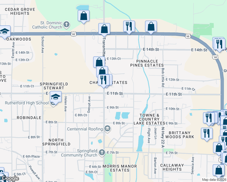 map of restaurants, bars, coffee shops, grocery stores, and more near 3909 East 11th Street in Panama City