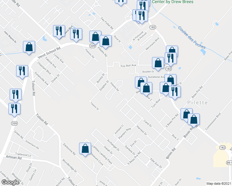 map of restaurants, bars, coffee shops, grocery stores, and more near 312 Vieux Orleans Circle in Lafayette