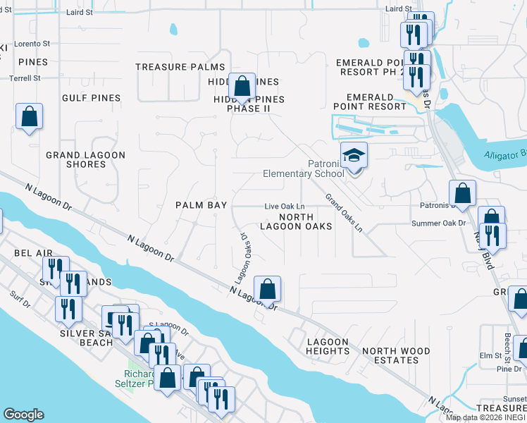 map of restaurants, bars, coffee shops, grocery stores, and more near 612 Live Oak Lane in Panama City