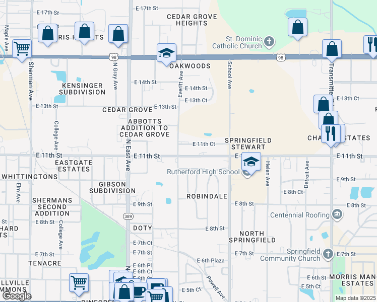 map of restaurants, bars, coffee shops, grocery stores, and more near 2919 East 11th Street in Panama City