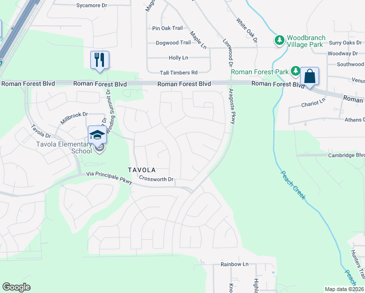 map of restaurants, bars, coffee shops, grocery stores, and more near 18947 Rosewood Terrace Drive in New Caney