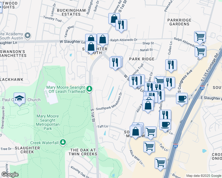 map of restaurants, bars, coffee shops, grocery stores, and more near 9313 Margaret Jewel Lane in Austin
