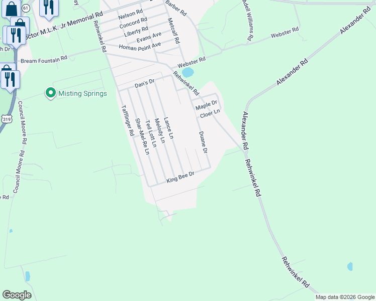 map of restaurants, bars, coffee shops, grocery stores, and more near 32 Tranquil Lane in Crawfordville