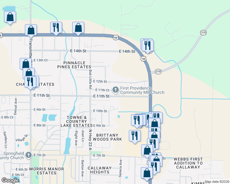 map of restaurants, bars, coffee shops, grocery stores, and more near 5117 East 11th Court in Panama City