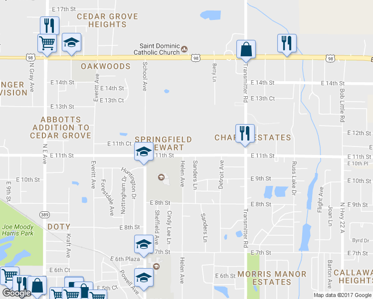 map of restaurants, bars, coffee shops, grocery stores, and more near 3701 East 11th Street in Panama City