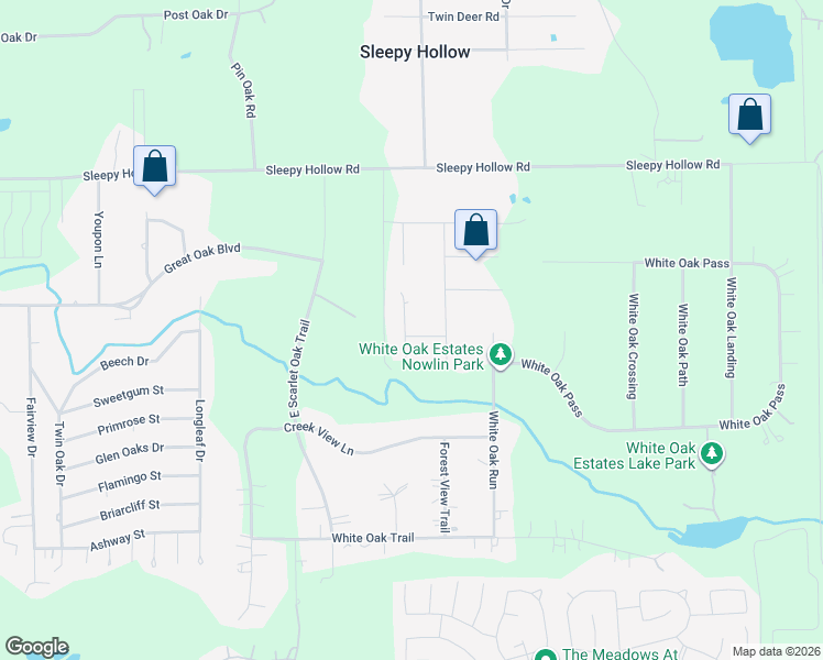 map of restaurants, bars, coffee shops, grocery stores, and more near 1407 Wolf Den Street in Conroe