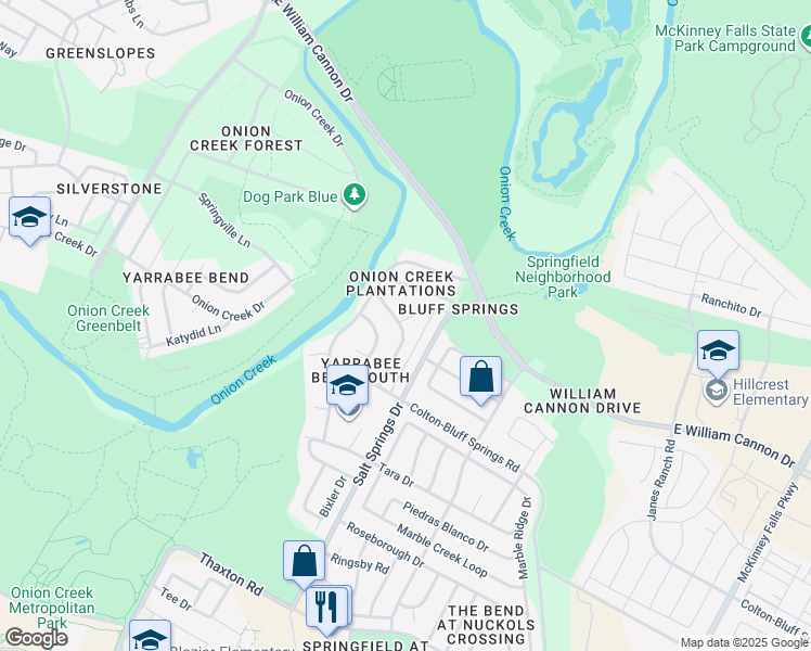 map of restaurants, bars, coffee shops, grocery stores, and more near 7217 Lake Charles Drive in Austin