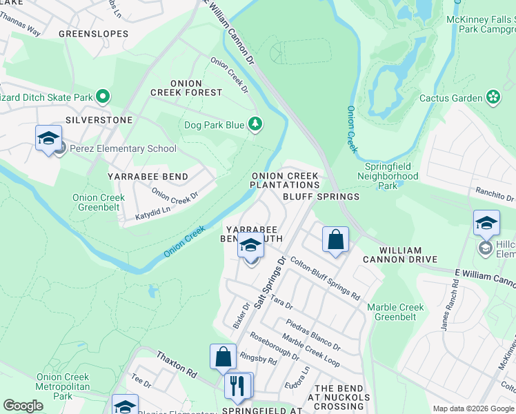 map of restaurants, bars, coffee shops, grocery stores, and more near 7303 Dixie Drive in Austin