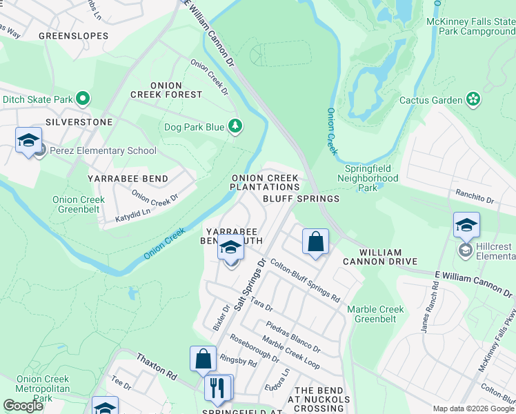 map of restaurants, bars, coffee shops, grocery stores, and more near 7212 Lake Charles Drive in Austin