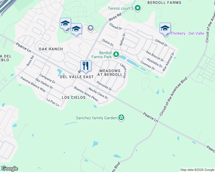 map of restaurants, bars, coffee shops, grocery stores, and more near 5821 Nijmegen Drive in Del Valle